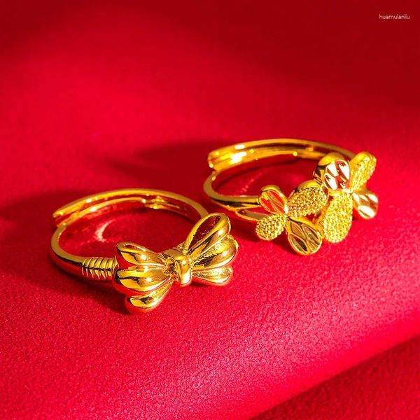 Кольца-кластеры, 14-каратное розовое золото, цвет Live для женщин, в форме банта, регулируемое кольцо, ювелирные изделия, подарок на годовщину свадьбы
