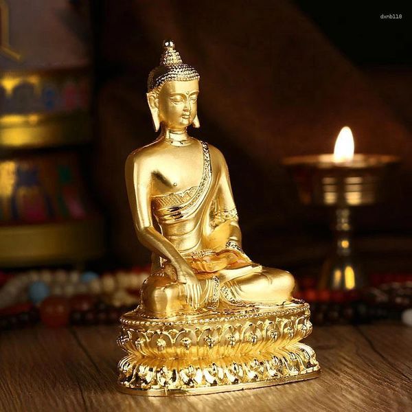 Estatuetas decorativas liga estátua de buda de shakyamuni decoração para casa sala de estar estudo salão decoração presente pequena escultura 1pc