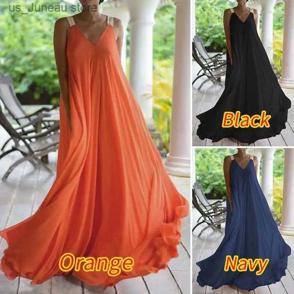 Grundlegende Casual Kleider Orange Vintage Casual Lose Spitze Up Boho Strand Kleid Frauen 2024 Sommer Party Tragen Langes Kleid T240330