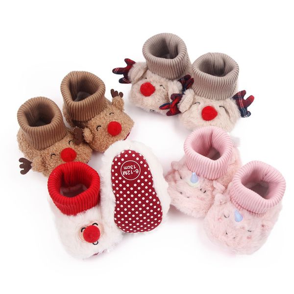 Baby Winter warmes Kinderbett Kleinkind Schuhe Knöchelstiefel Elch Einhorn Santa Claus Deear Pantoffeln Kleinkind Girl Schuhe Babyzubehör