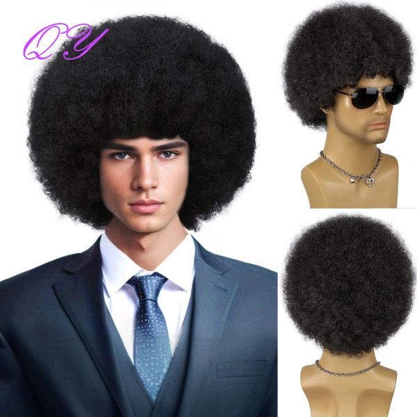Синтетические парики афро -парики высококачественные черные большие афро -парики для африканского мужчины ежедневно или вечеринки используют парик для волос