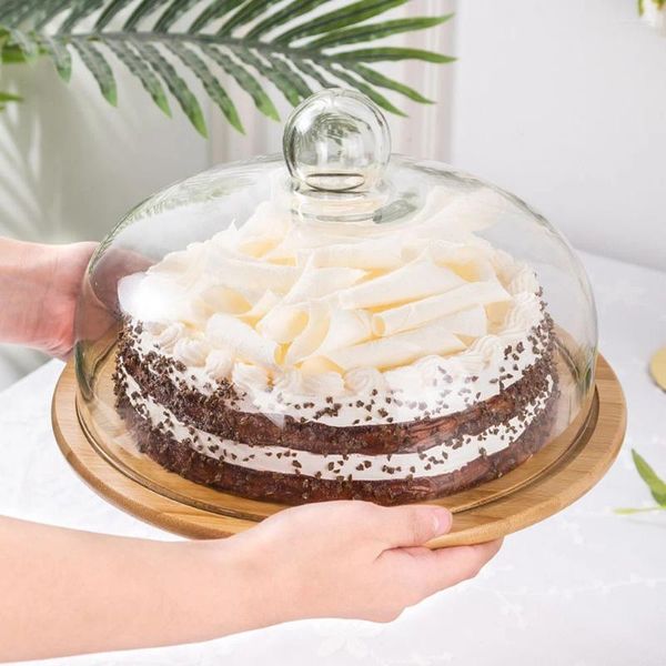 Statuette decorative Copertura per torta Cupola Piatto in vetro Espositore Cloche Servire Dessert Pasticceria Coperchio Vassoio Piatto Desert Food