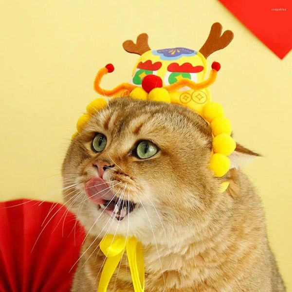 Cão vestuário confortável chapéu de estimação dragão chinês festivo laço-up headwear para gatos cães ano celebração traje acessório