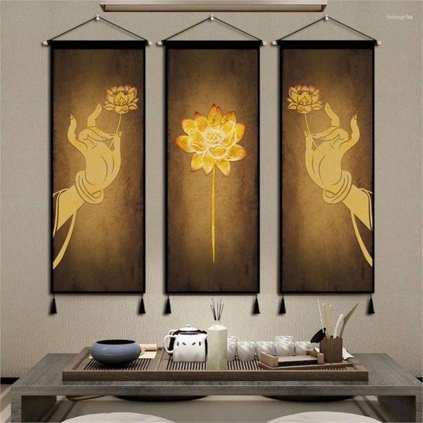 Гобелены в китайском стиле дзен, подвесная ткань, картина с изображением лотоса, фон для спальни, декоративный гобелен, тканевый настенный LF343