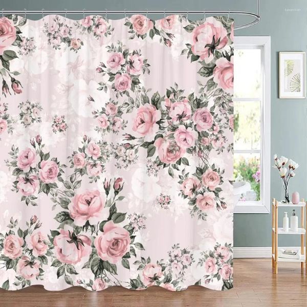 Chuveiro cortinas boho floral folha cortina colorida flor botânica folhas boêmio tecido conjunto com ganchos decoração do banheiro