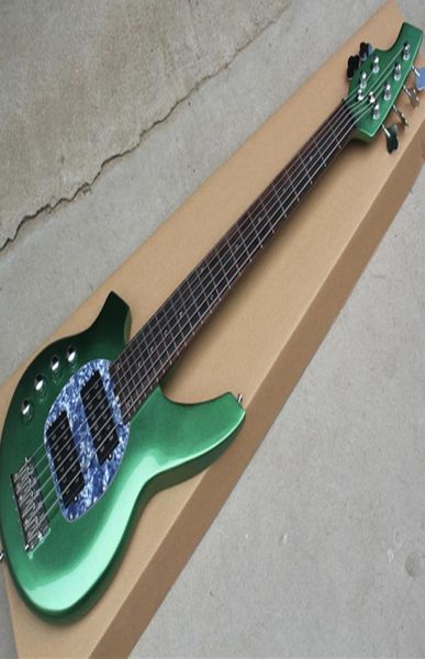 Basso elettrico di fabbrica per mancini a 6 corde verde metallizzato con 2 pickup, tastiera in palissandro, 24 tasti9242310