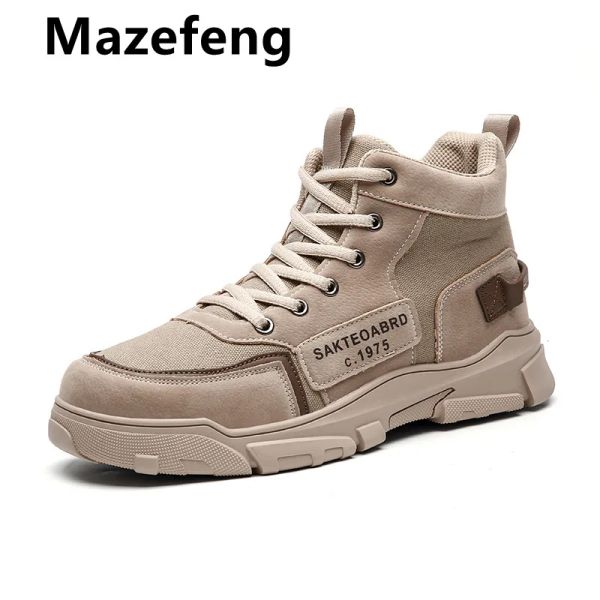 Botas mazefeng masculino tático Exército Militar Botas de couro respirável Mesh alto alto Toço casual de trabalho