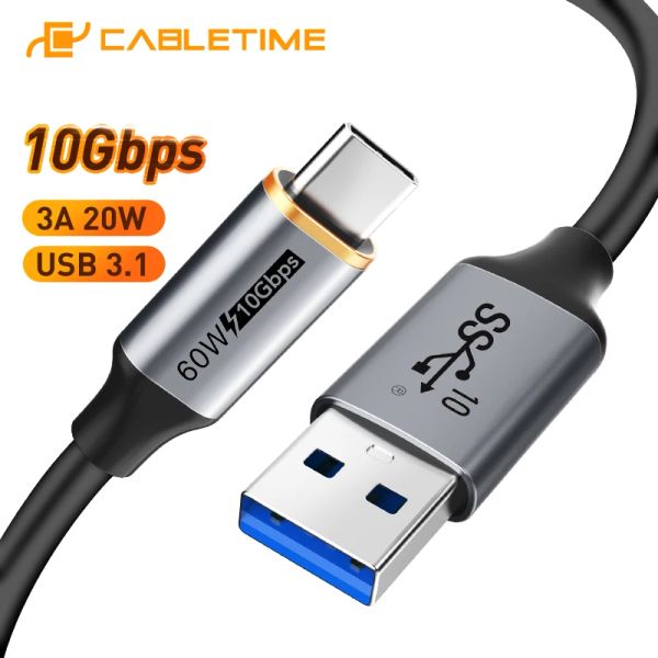 Cabletime USB A bis USB C -Kabel 10Gbit / s 3A PVC USB 3.2 60W QC 3.0 Datenübertragung für SSD -Gehäuse -Telefon -Ladedaten Synchronisation C440