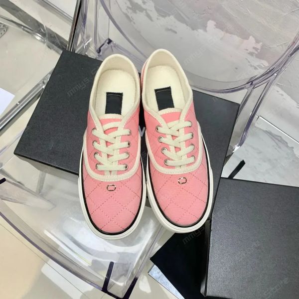 Frau Casual Shoes Luxus Mode Low Top Double Canvas Sneaker Schwarz weiß rosa Designerschuh Outdoor Sport Walking Men Trainer Stoff Keksschuhe