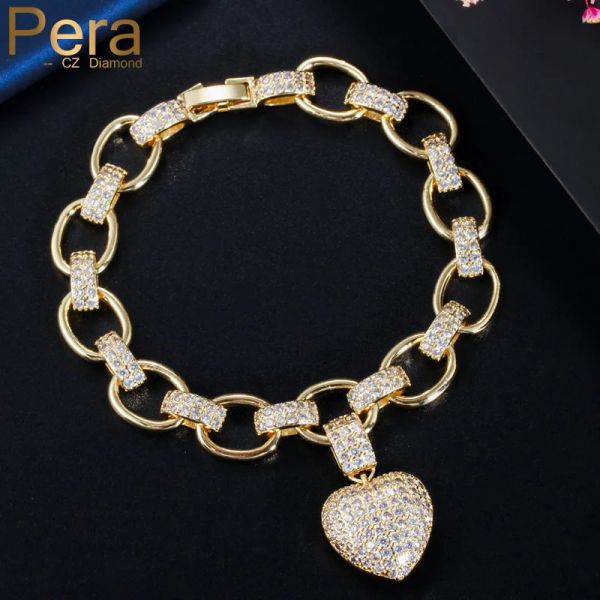 Braccialetti Pera Nigerian Luxury Heart CZ Stone Full Paved un unico braccialetti a catena collegata rotonda per donne Accessori abiti gioielli B156