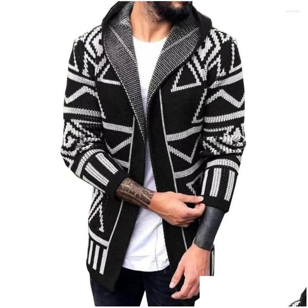 Mens Jaquetas Cardigan Sweater Outono e Inverno Casaco Longo Preto Branco Hoodie Masculino Tops Outerwear Casacos Gota Entrega Vestuário Roupas Dhgm2