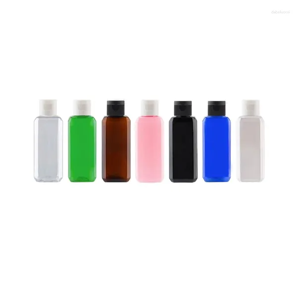 Garrafas de armazenamento 100pcs 50ml DIY garrafa quadrada de plástico âmbar com tampa flip top 50cc el shampoo chuveiro embalagem de gel