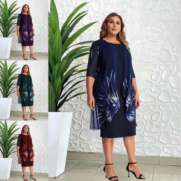 Vestido de malha com capa de renda feminina elegante e graciosa plus size Fonte