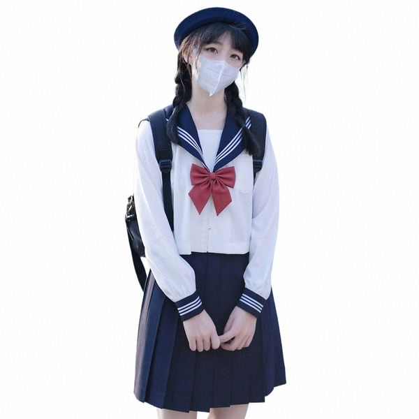 Uniforme escolar japonês Branco Navy Seifuku Schoolgirl Sailor Suit Student Girls High School Uniforms Traje Mulheres Sexy JK Saia P6BD #