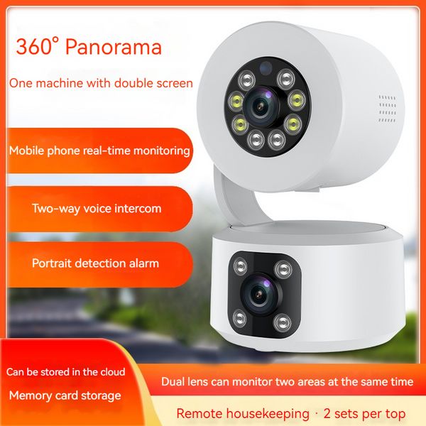 Câmera de monitoramento interno de lente dupla 1080p, visão noturna de alta definição, chamada de voz bidirecional, detecção de celular, controle remoto de celular