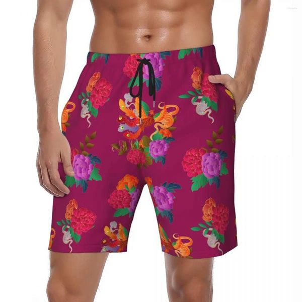 Pantaloncini da uomo Northeast Big Flower Board Summer Peony Pantaloni corti da surf alla moda Costume da bagno classico taglie forti ad asciugatura rapida