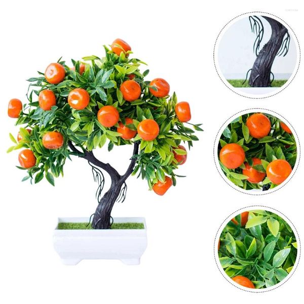 Fiori decorativi artificiale albero di frutta desktop adornment simulazione arancione bonsai mini decorazioni piante finte decors ufficio piccolo falso in vaso