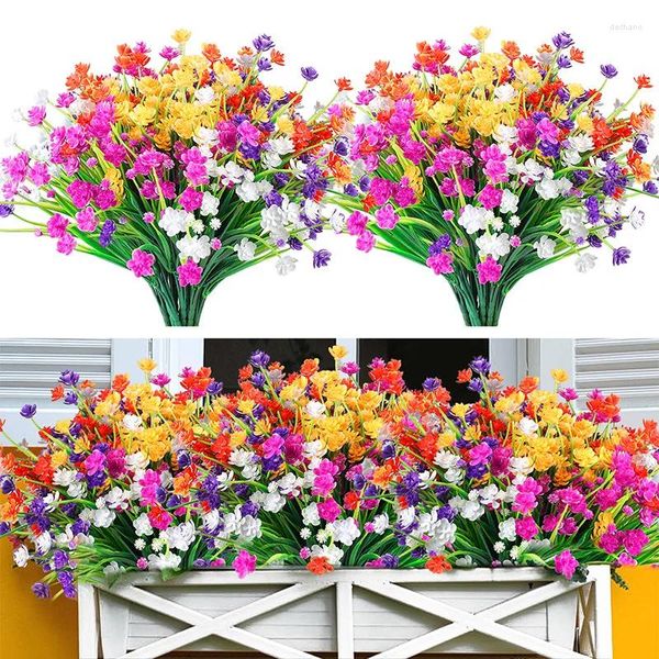 Fiori decorativi 1 pz Arbusti artificiali resistenti ai raggi UV per esterni Piante Gypsophila Giardino Portico Finestra Box Tavolo per la casa Matrimonio Arredamento per la fattoria