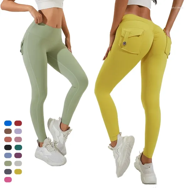 Calças ativas femininas yoga scrunch bufitness leggings com bolsos de carga casual ginásio correndo multi cores esportes