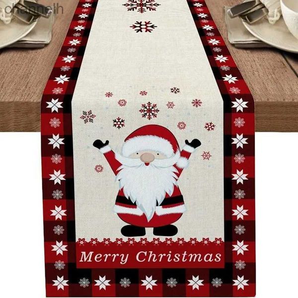 Corredor de mesa natal vermelho e branco floco de neve papai noel bandeira ano novo festa cômoda decoração yq240330