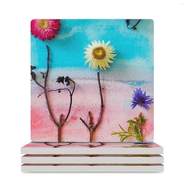 Настольные коврики Desert Bloom Керамические подставки (квадратные) для кофейных чашек Плитка Цветок