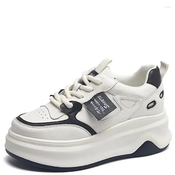 Sapatos casuais 7cm de alta plataforma tênis mulheres couro esporte outono vulcanizado skate branco mulher chaussures femme