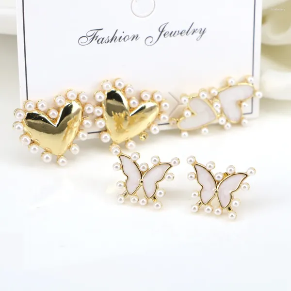 Ohrstecker 3 Paare/satz Boho Herz Schmetterling Zirkon Set Für Frauen Luxus Shell Perle Koreanische Hochzeit Schmuck