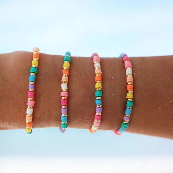 Strand CCGOOD Bracciale Heishi multicolore placcato oro 18 carati Gioielli Boho Disco in argilla polimerica Perline Braccialetti per le donne Pulseras elasticizzati