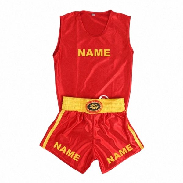 Boxe Shorts e Singlet Set personalizado Muay Thai Shorts Homens Mulheres Crianças MMA T Shirt Wushu Sanda Fighting Kickboxing Calças de treinamento v5vp #