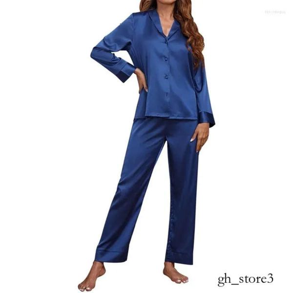 Pijama Pigiama da donna Pigiama di seta da donna Set Pigiama tinta unita Pigiama estivo da donna Pigiama da 2 pezzi Set di raso finto Abbigliamento per la casa Pigiama 123