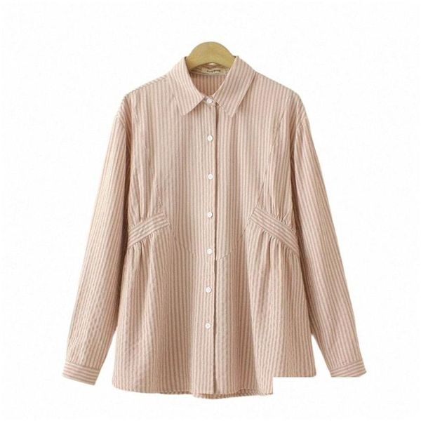 Damen Plus Size T-Shirt Hohe Taille Lose Streifen Hemd Damen Herbst Winter Freizeitkleidung Drop Sleeve Blusen Polyester/Cott Tops T6 Otkl2