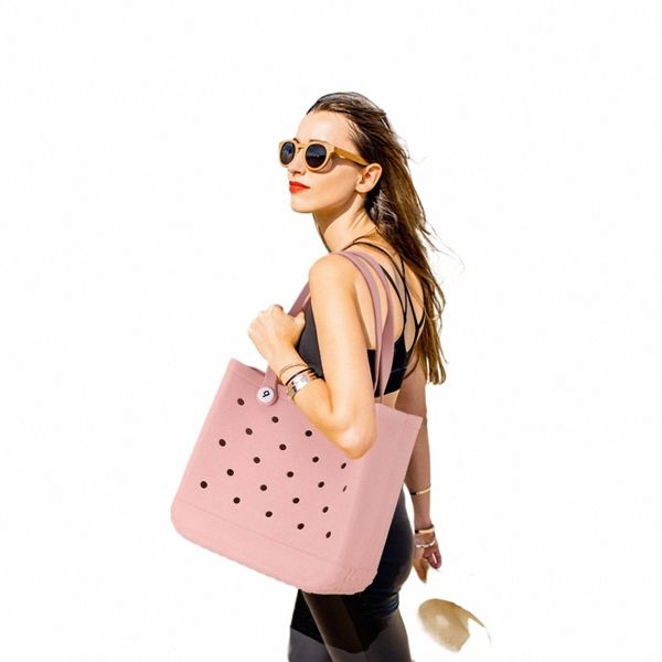 Extra Große Boggs Strandtasche Sommer EVA Strandkorb Frauen Picknick Einkaufstasche Löcher Wasserdichte Handtasche Beutel Shop Umhängetasche R1BK #