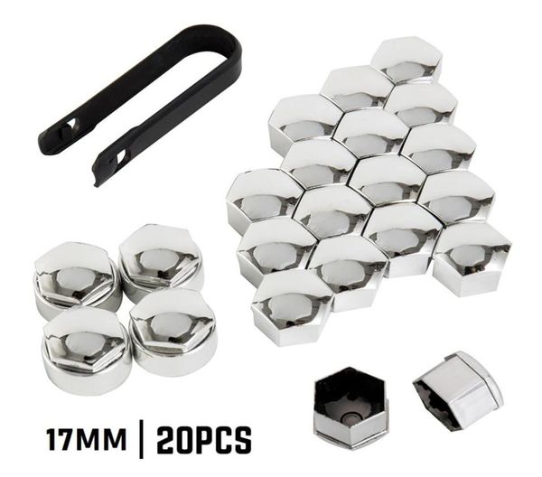 20 pçs 17mm porca da roda do carro parafuso cabeça capa protetora tampas de parafuso à prova de poeira jantes decoração exterior proteger parafuso jantes silver6003116