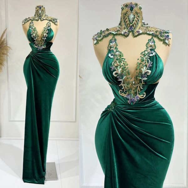 2024 Abiti da ballo per donne nere Promdress Abiti da sera Elegante collo alto Illusion Sirena Abiti formali Cristalli con perline Abito da compleanno per occasioni AM629