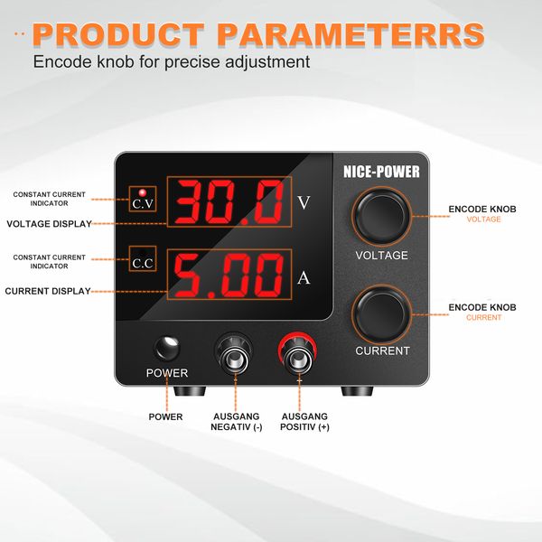 Mini 30V 5A Ajuste de alimentação de laboratório ajustável de DC 150W Regulador de tensão do laboratório de comutação de potência AC 110V-220V