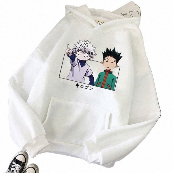 hxh Женщины Мужчины Толстовки Baka Killua Япония Аниме Плюс Размер Толстовка Hunter X Hunter G Печатный с капюшоном Унисекс Унисекс Уличная одежда S61K #