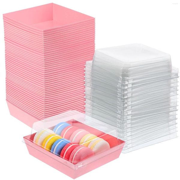 Garrafas de armazenamento 50 peças caixa de sobremesa caixas de pão copos de papel recipientes de bolo de plástico com tampas lanche mini cupcake