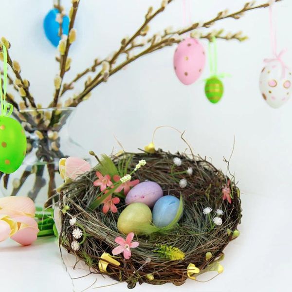 Decorações de jardim Páscoa Ninho de Pássaro Artesanato Pequenos Suprimentos de Festa Com Ovos Para Varanda Interior Exterior Quarto Sala de Estar