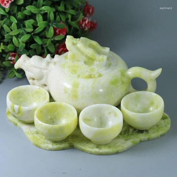 Наборы чайной посуды 1 чайник 4 чайные чашки Нефритовый чайный сервиз для здоровья Gongfu Натуральный нефритовый камень Lantian Китайские чайные сервизы для чайной церемонии