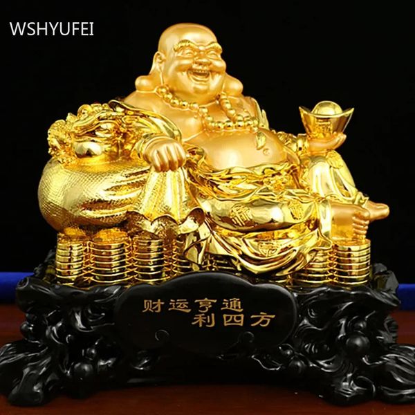 Sorte dinheiro resina bigbellied maitreya buda estilo chinês fengshui estátua casa ornamentos sala de estar decoração artesanato ornamento 240325