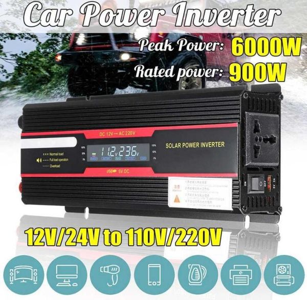 Inverter a onda sinusoidale pura DC 12v24v a AC 110V220V 900W Trasformatore di tensione Convertitore di potenza Micro inverter per auto solareMicro Car9626128