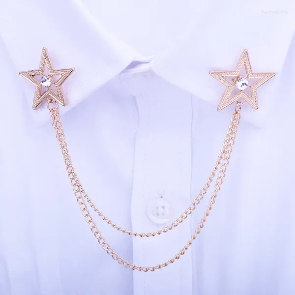Broches moda simples homem múltiplas camadas corrente coroa estrela broche camisa feminina colar pinos presente de formatura