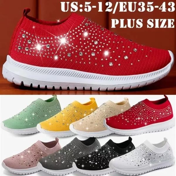 Flats Frauen Mesh Walkingschuhe Strass Glitzer Glitzer auf Ballsaal Jazz Latin Dance Socken Sneakers Tennis Frauen gestrickt Rennschuh