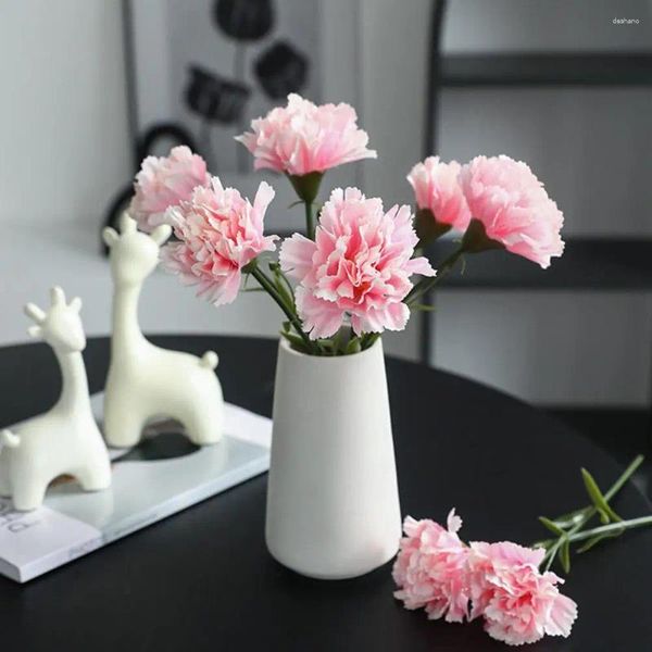 Flores decorativas 6 pçs falso material de flor de seda cravo artificial realista sem rega falso presente diy dia das mães decoração de casa