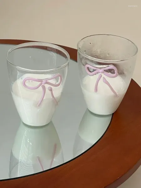 Şarap bardakları şeffaf cam su bardağı yaratıcı pembe yay sevimli ins Korean kelebek kupa