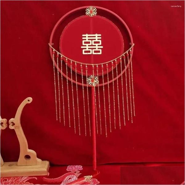 Oggetti decorativi Figurine Sposa in stile cinese Ventaglio tenuto in mano Hanfu Xiuhe Vestiti Rotondi Cheongsam Pografia Puntelli Dance Party Drop Del Ototo