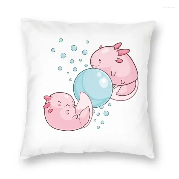 Travesseiro bolha diversão leucística axolotls cobre sofá decoração rosa relaxar salamandra quadrado lance caso 45x45cm