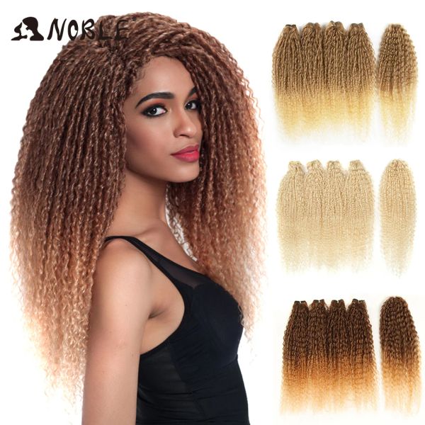 Weben Edle Bundles Mit Verschluss Afro Verworrene Lockige Bundles 24 zoll Ombre Blonde Farbe Synthetische Haarwebart Bundles Verschluss Haar