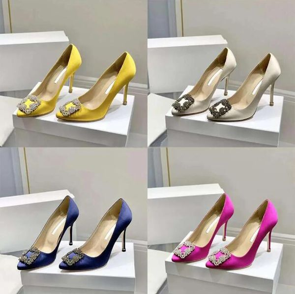 Damenmarken-Pumps, luxuriöse Abendschuhe, gelbgrün, elegante Abendsandalen, MB High Heels, Hangisi verzierte Satinpumps für Damen, Hochzeitsfeier, Größe 35–43