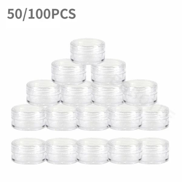 Bottiglie 100pcs 2g/5g/10g Vento per trucco cosmetico vaso di cartoni da campione di plastica Contenitore trasparente Bottiglie da campione Balmella